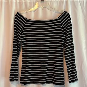 On/off shoulder long sleeve top black and white strip size M
